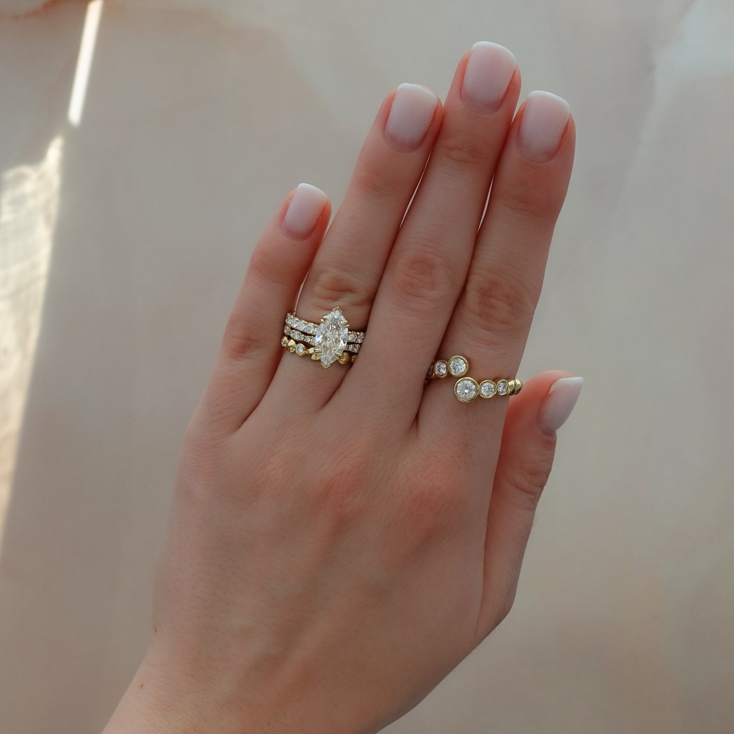 Marquise Shaped Three Stone Lab Grown Diamond Engagement Ring