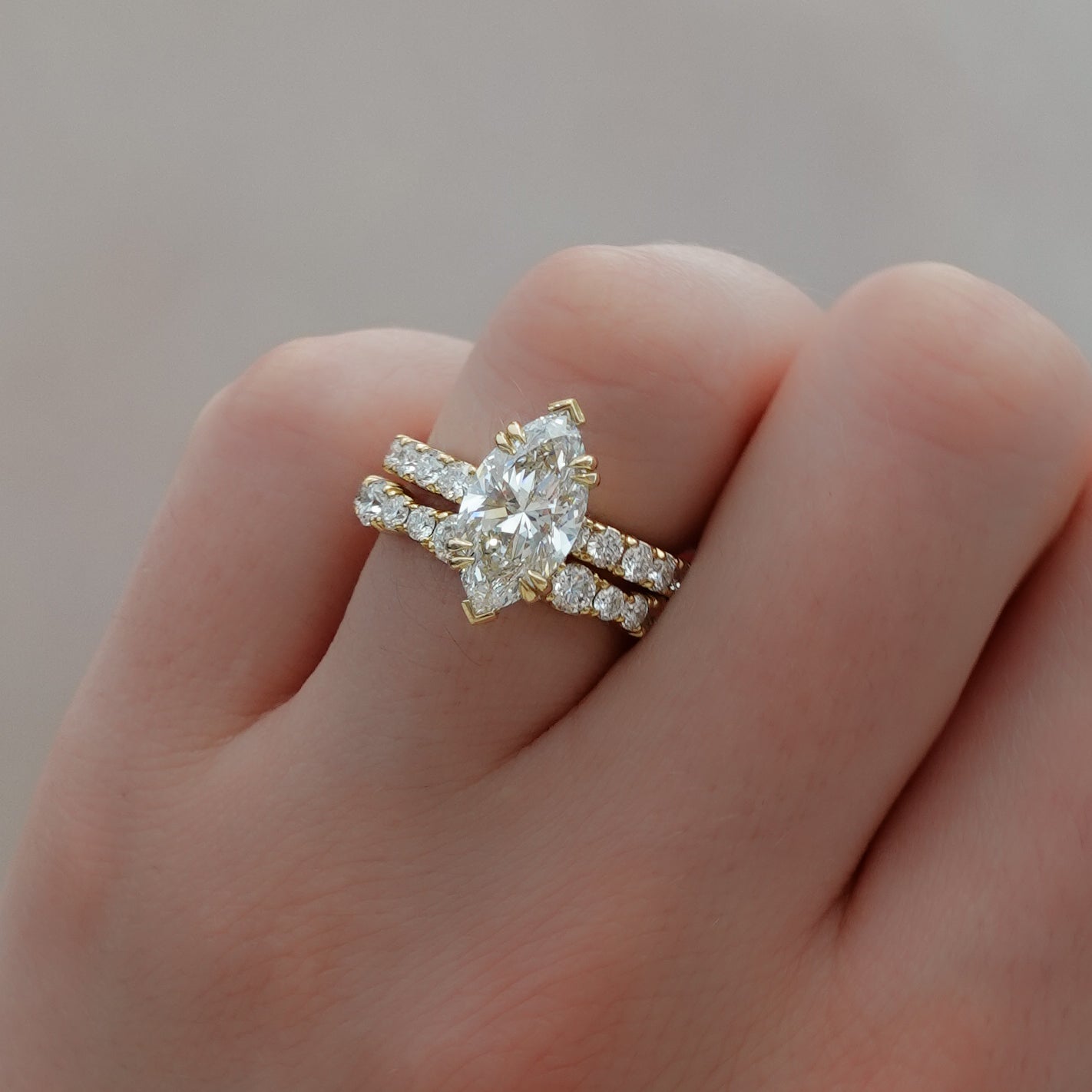 Marquise Shaped Three Stone Lab Grown Diamond Engagement Ring