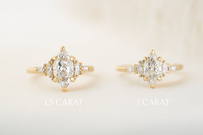 Marquise Shaped Three Stone Lab Grown Diamond Engagement Ring