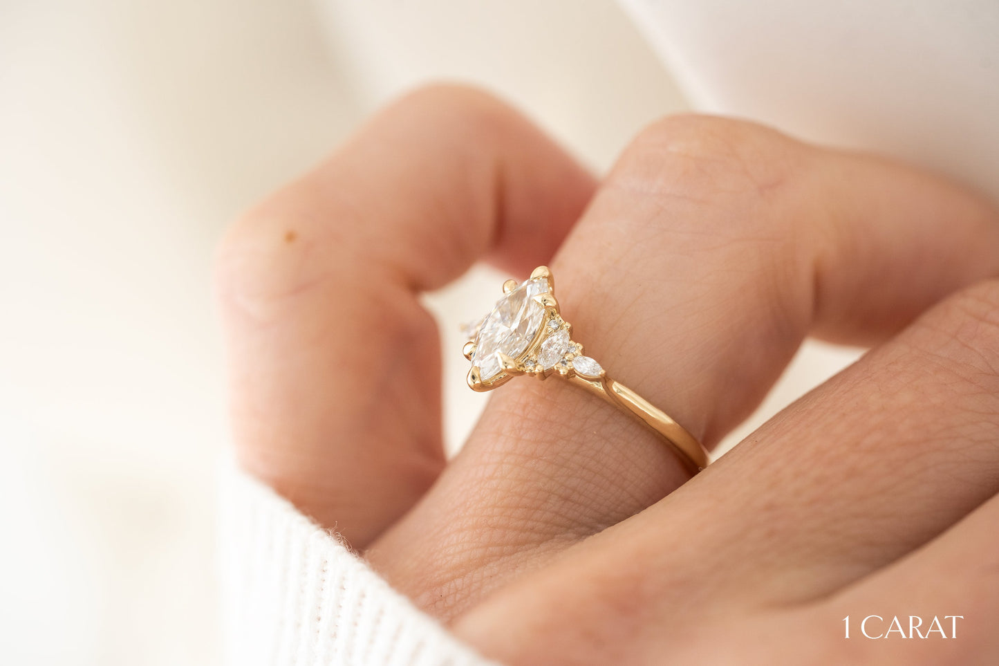 Marquise Shaped Three Stone Lab Grown Diamond Engagement Ring