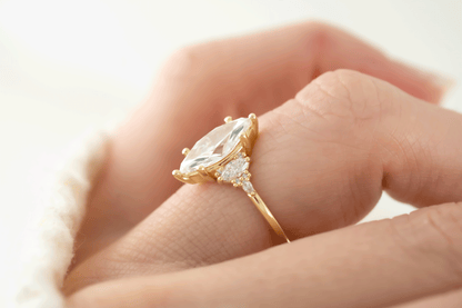 Marquise Shaped Three Stone Lab Grown Diamond Engagement Ring