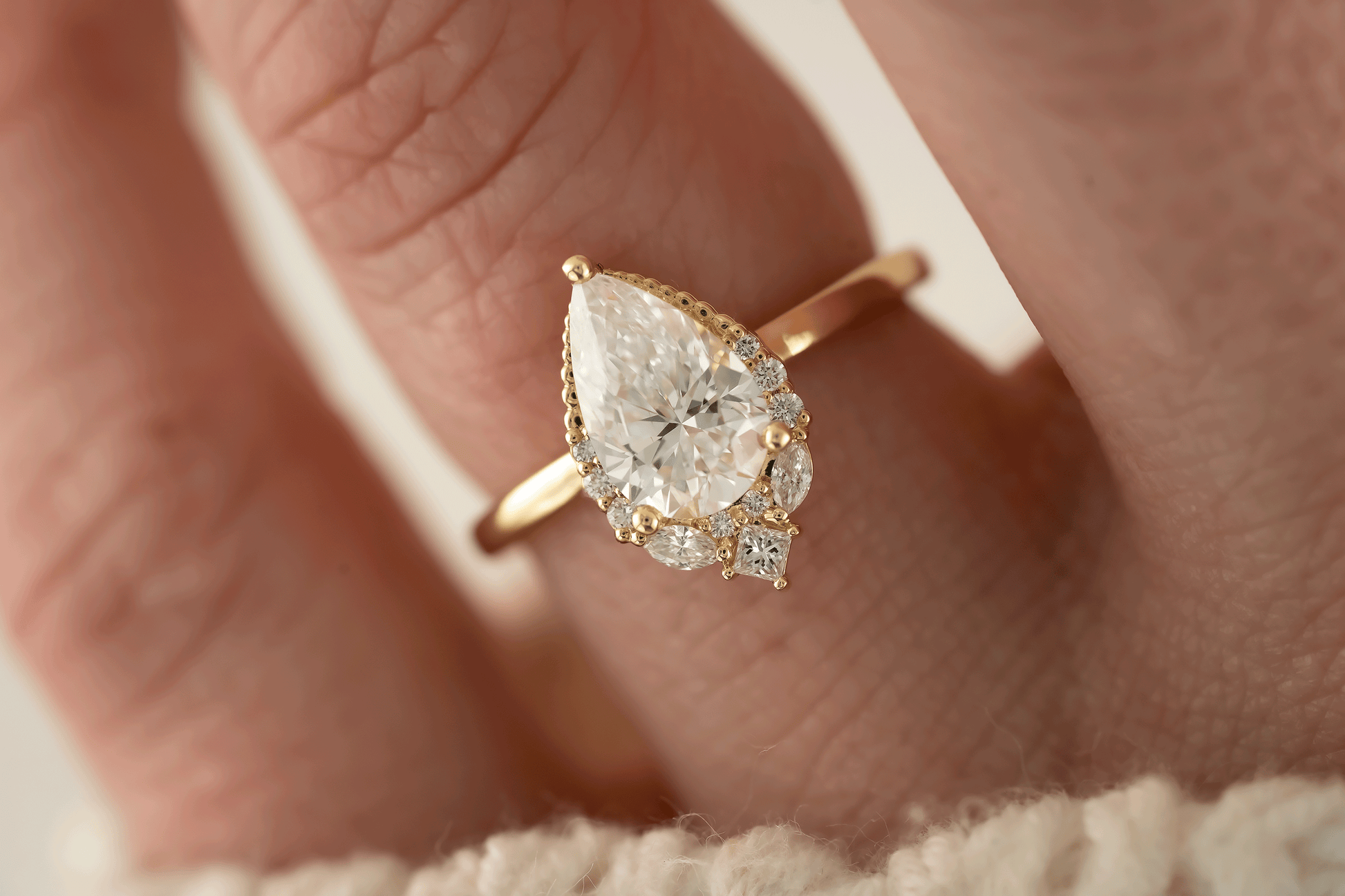 Marquise Shaped Three Stone Lab Grown Diamond Engagement Ring