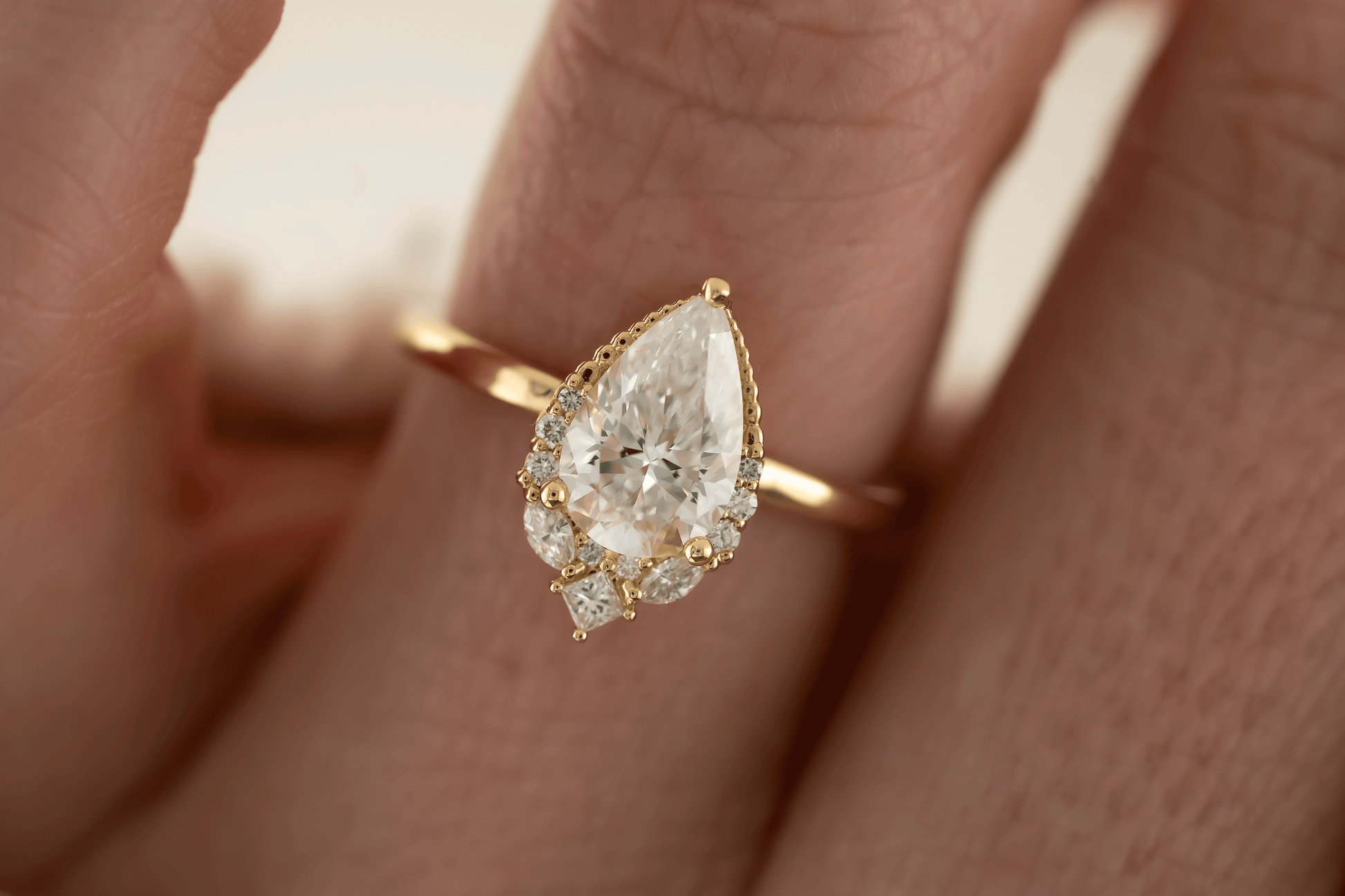 Marquise Shaped Three Stone Lab Grown Diamond Engagement Ring