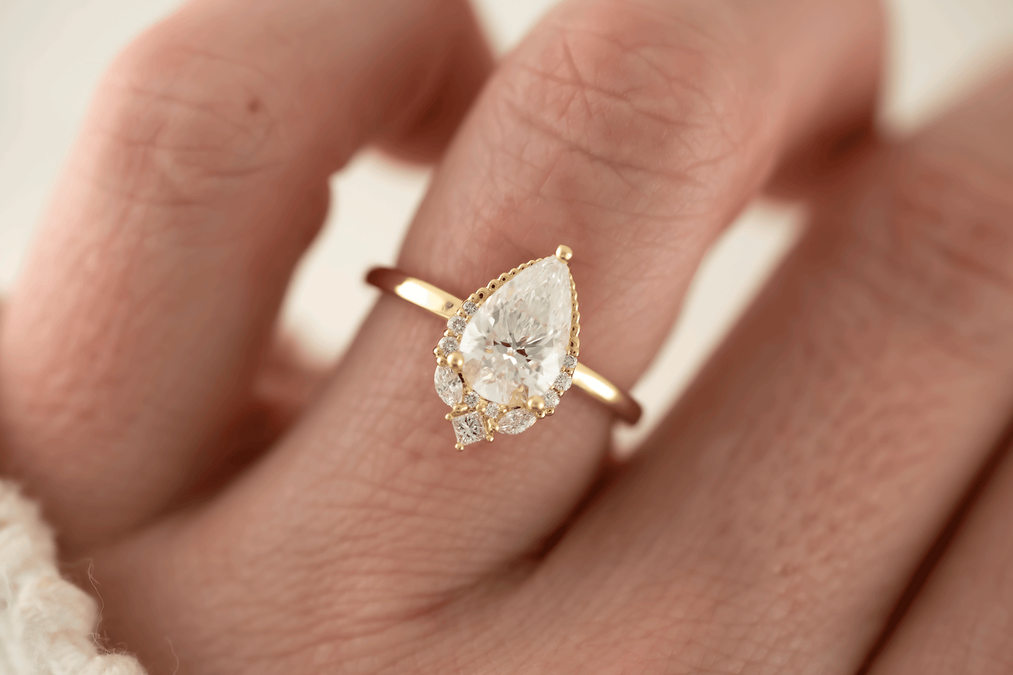 Marquise Shaped Three Stone Lab Grown Diamond Engagement Ring