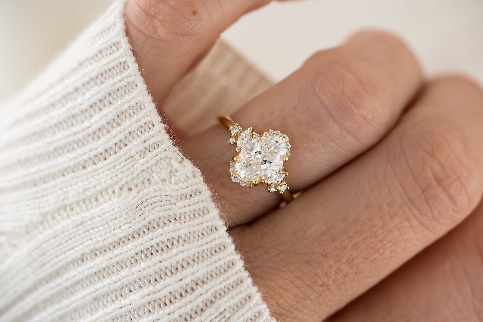 Marquise Shaped Three Stone Lab Grown Diamond Engagement Ring