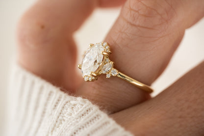 Marquise Shaped Three Stone Lab Grown Diamond Engagement Ring