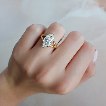 Marquise Shaped Three Stone Lab Grown Diamond Engagement Ring