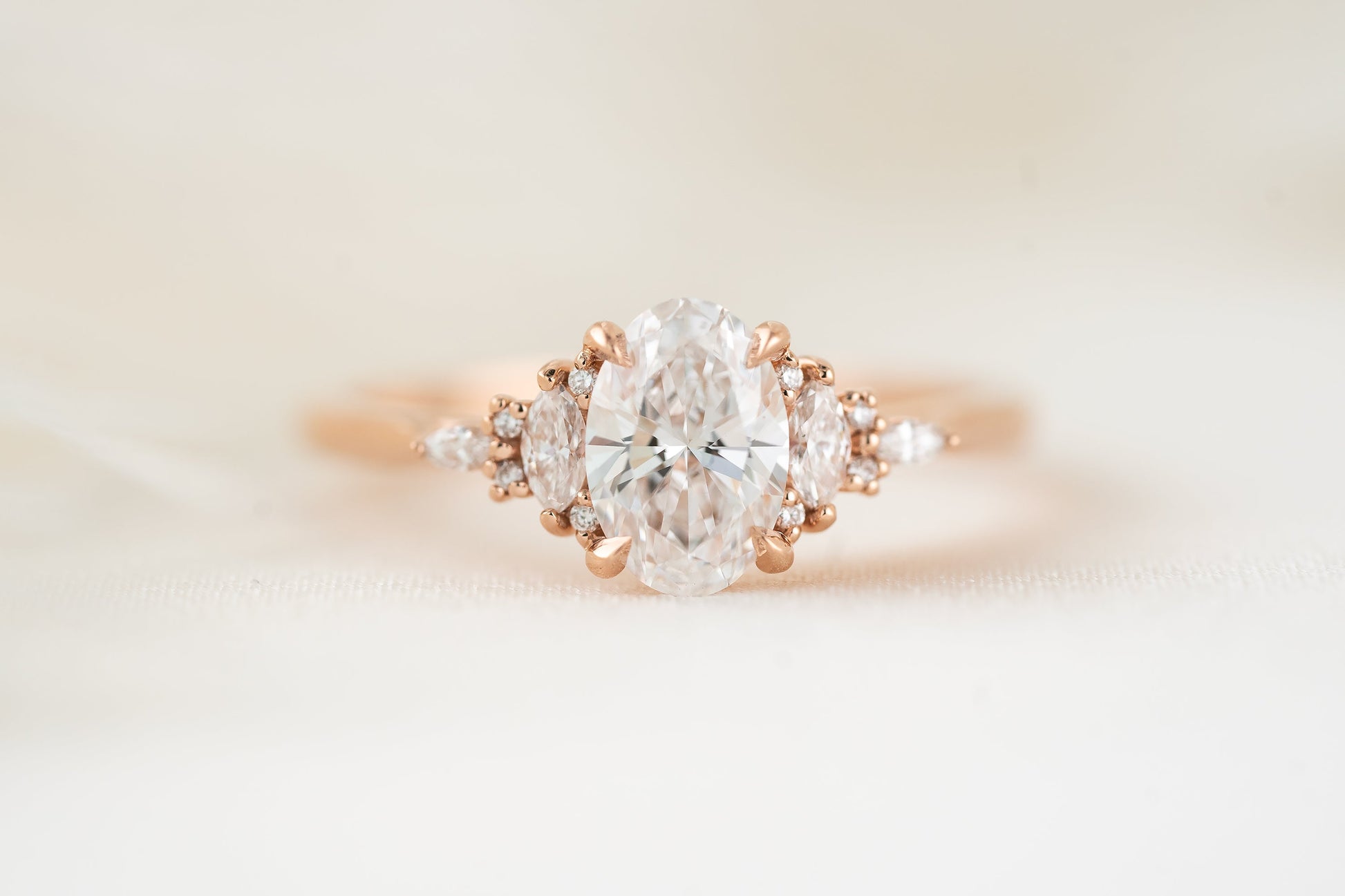 Marquise Shaped Three Stone Lab Grown Diamond Engagement Ring