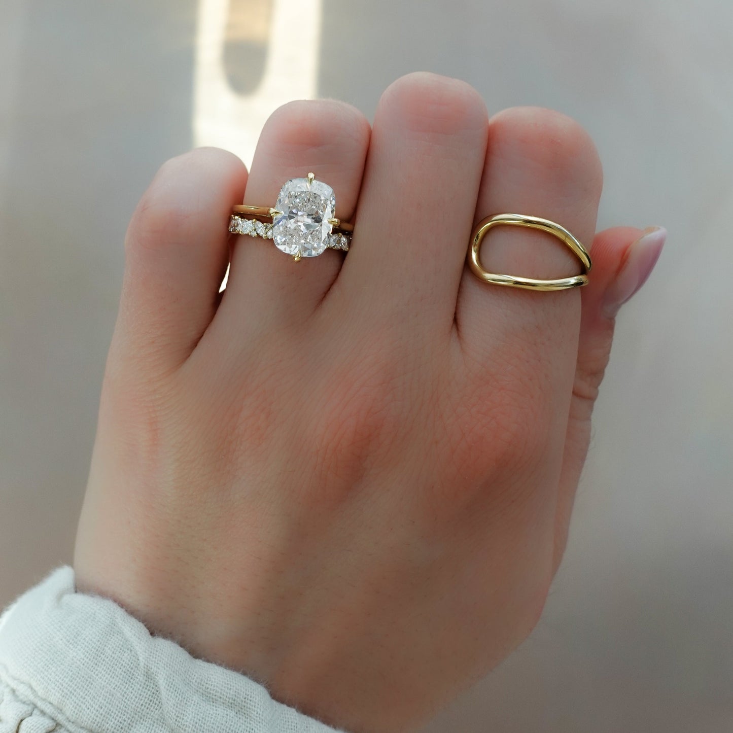 Marquise Shaped Three Stone Lab Grown Diamond Engagement Ring