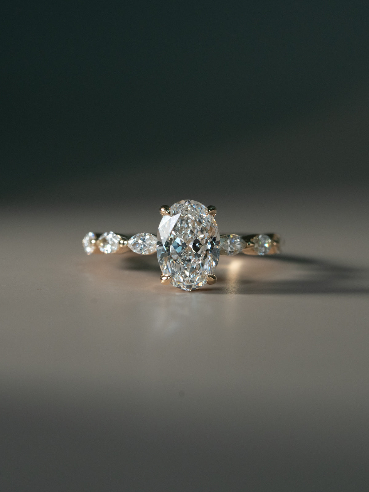 Marquise Shaped Three Stone Lab Grown Diamond Engagement Ring