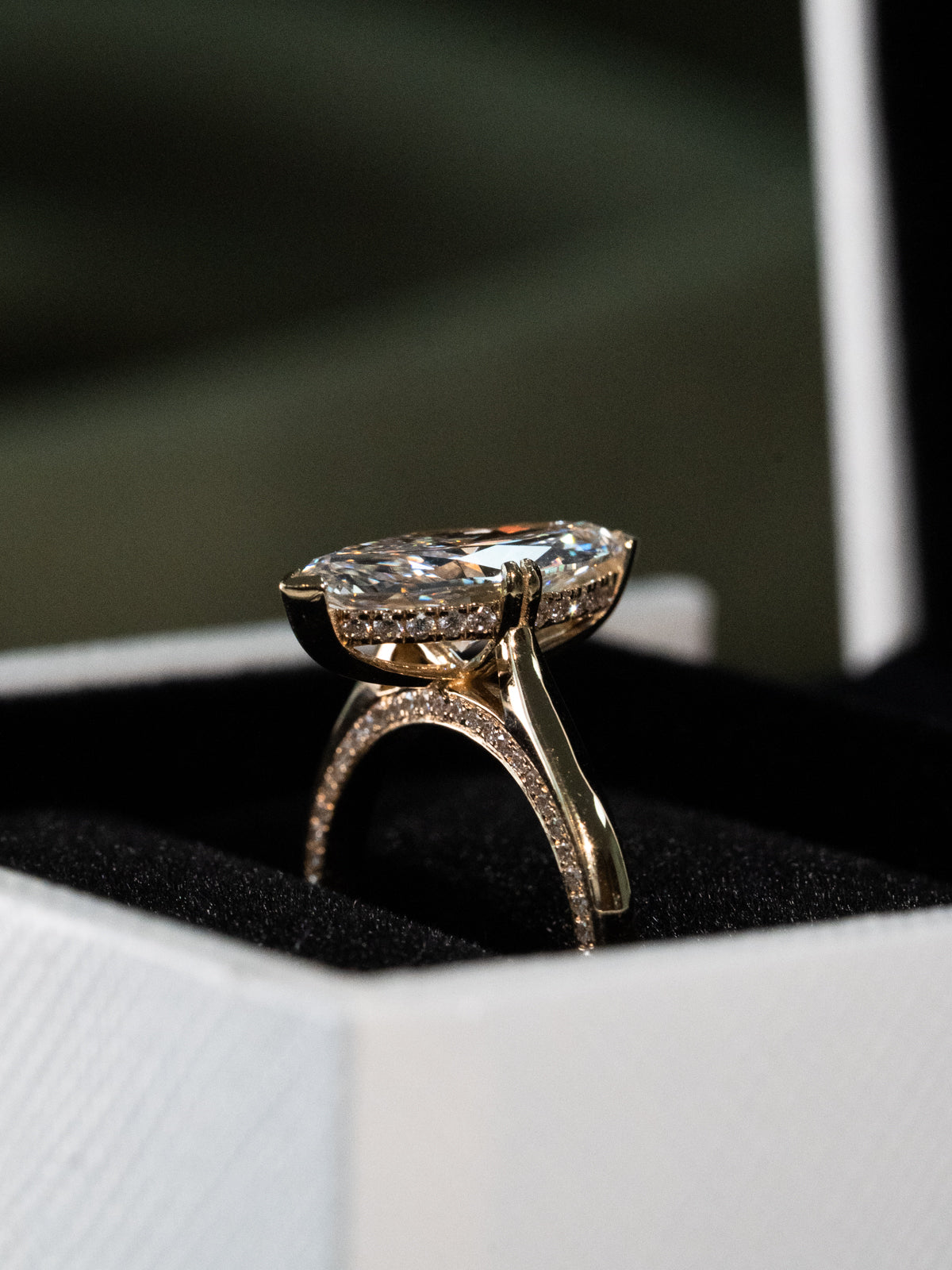 Marquise Shaped Three Stone Lab Grown Diamond Engagement Ring