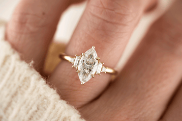 Marquise Shaped Three Stone Lab Grown Diamond Engagement Ring
