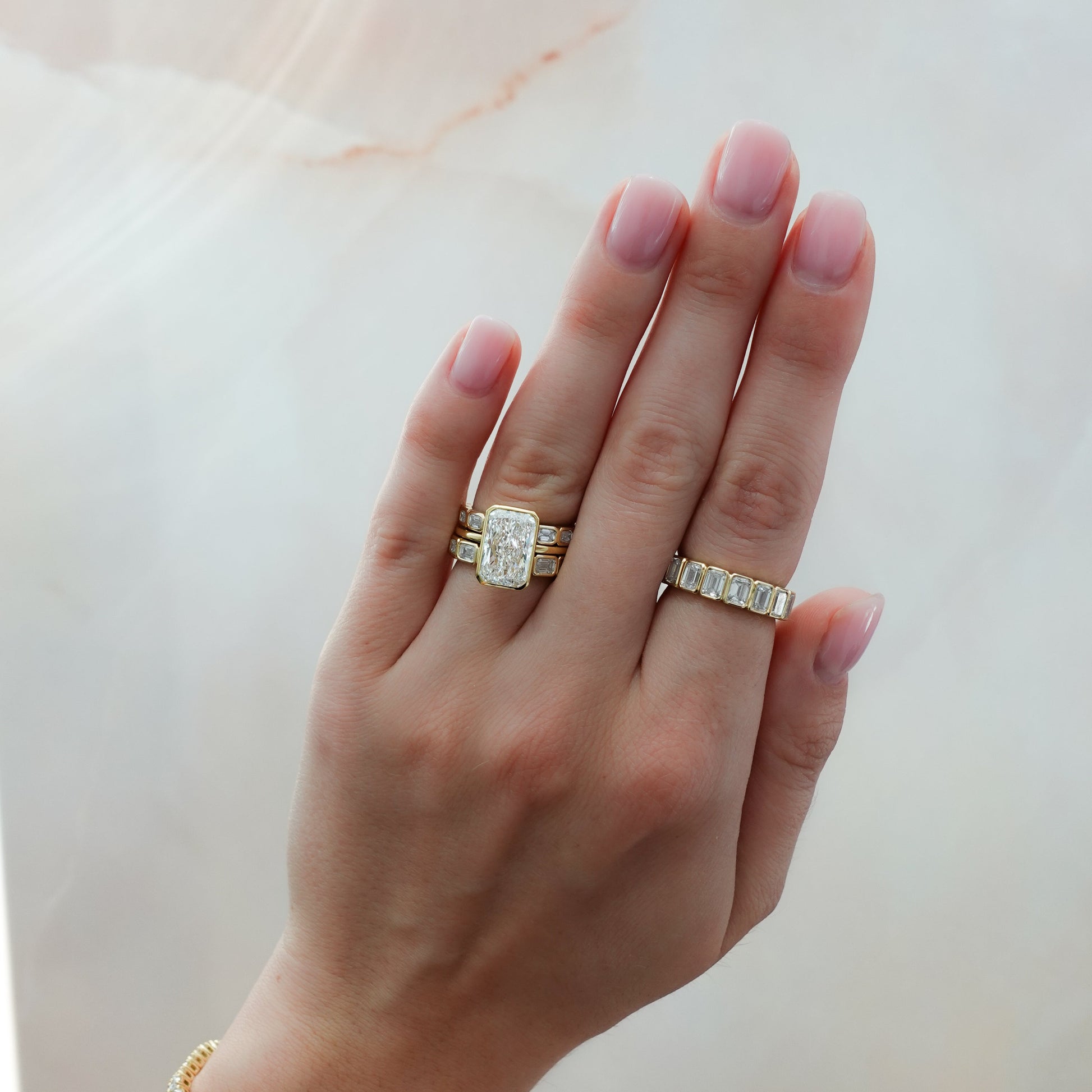 Marquise Shaped Three Stone Lab Grown Diamond Engagement Ring