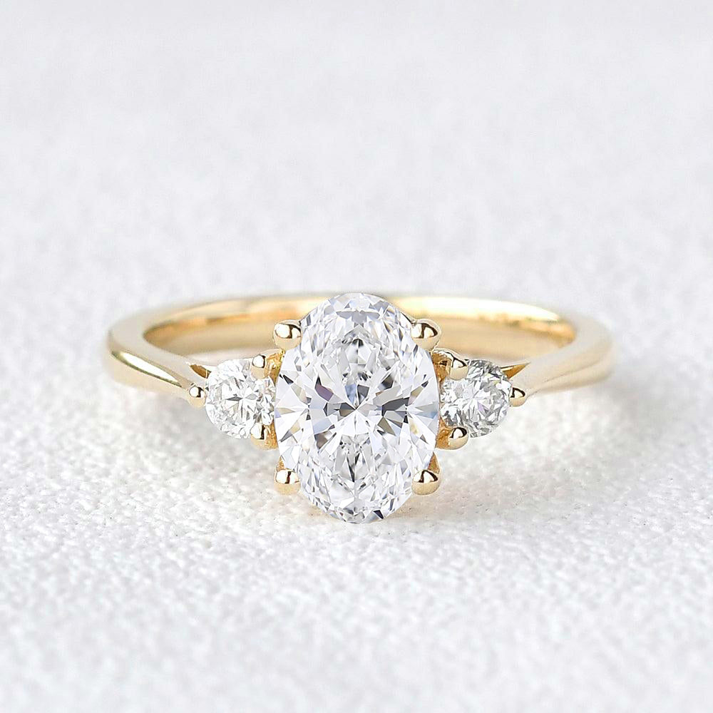 0.94 CT Oval Moissanite 3-Stones Engagement Ring (US Size 5 Ready To Ship)
