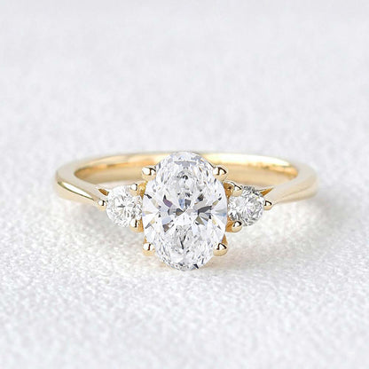 0.94 CT Oval Moissanite 3-Stones Engagement Ring (US Size 5 Ready To Ship)