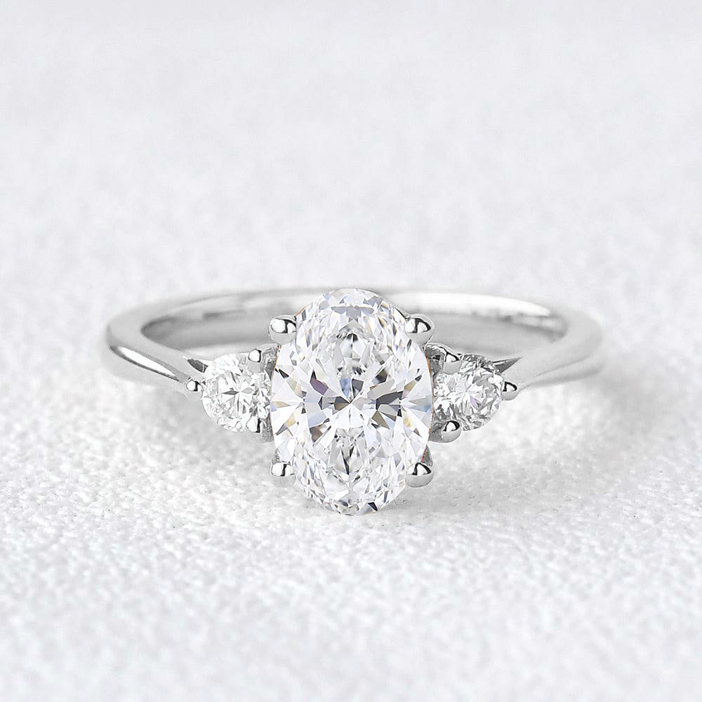 0.94 CT Oval Moissanite 3-Stones Engagement Ring (US Size 5 Ready To Ship)