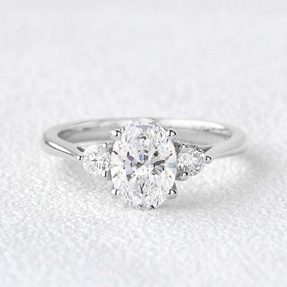 0.94 CT Oval Moissanite 3-Stones Engagement Ring (US Size 5 Ready To Ship)