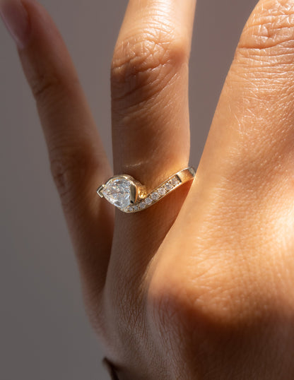 1 CT Pear Swirl Pear Semi Pave Lab Grown Engagement Ring