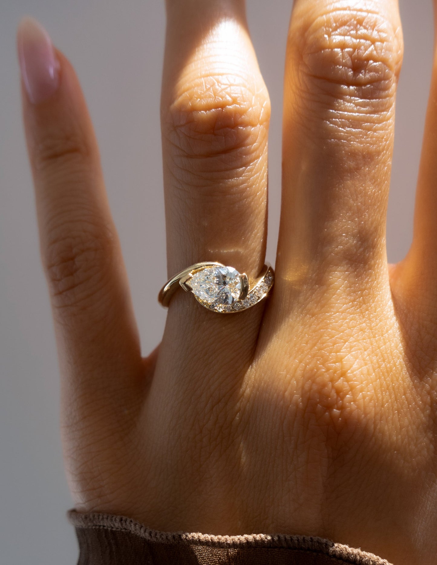 1 CT Pear Swirl Pear Semi Pave Lab Grown Engagement Ring