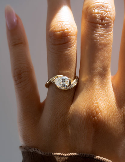 1 CT Pear Swirl Pear Semi Pave Lab Grown Engagement Ring