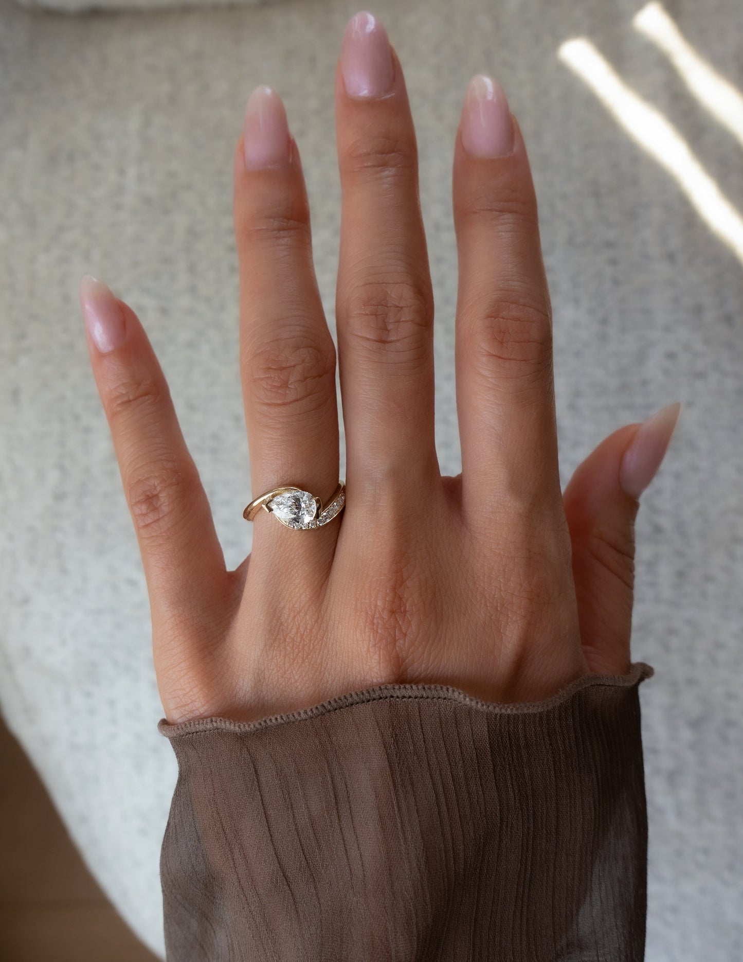 1 CT Pear Swirl Pear Semi Pave Lab Grown Engagement Ring