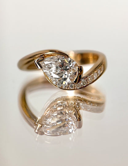 1 CT Pear Swirl Pear Semi Pave Lab Grown Engagement Ring