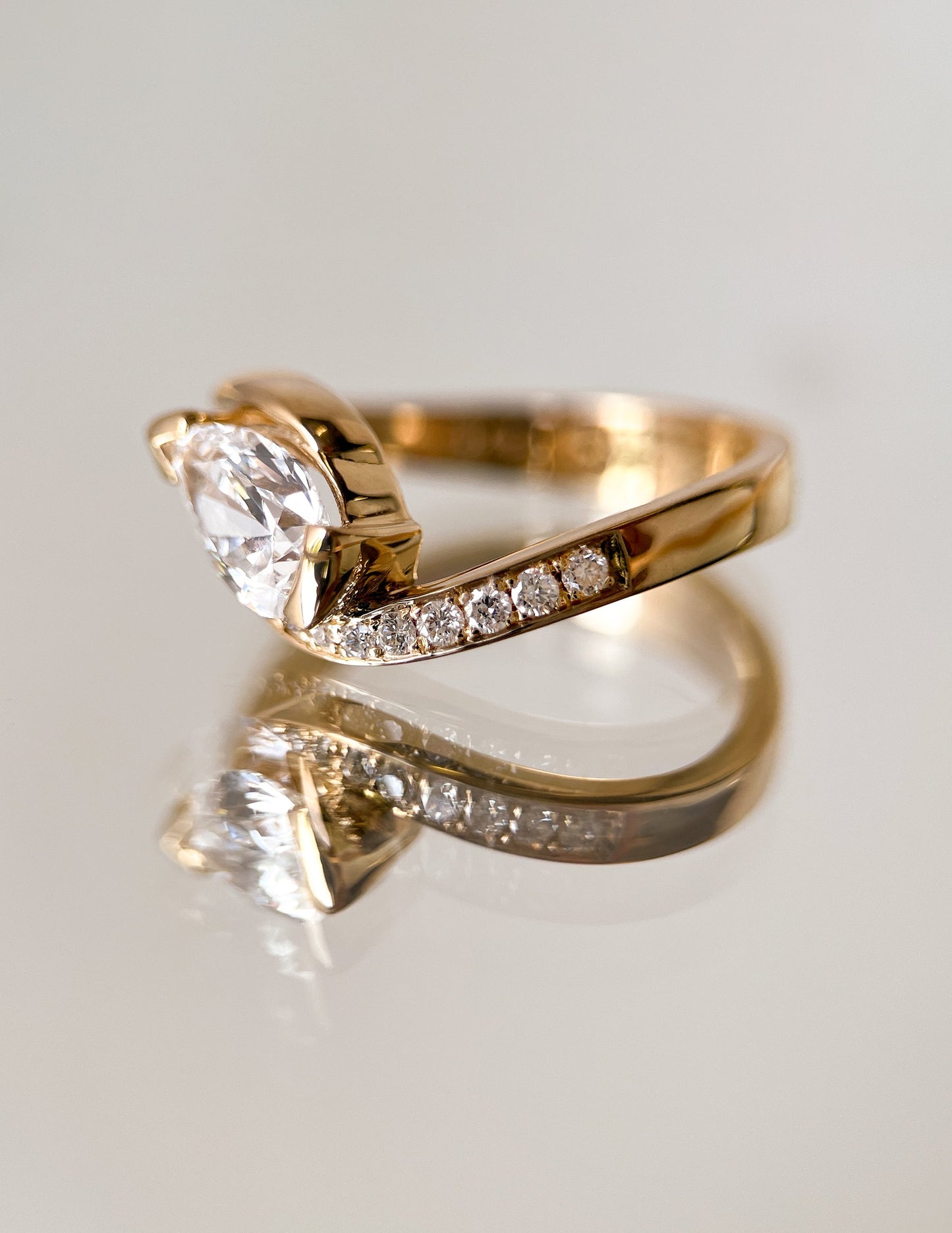 1 CT Pear Swirl Pear Semi Pave Lab Grown Engagement Ring