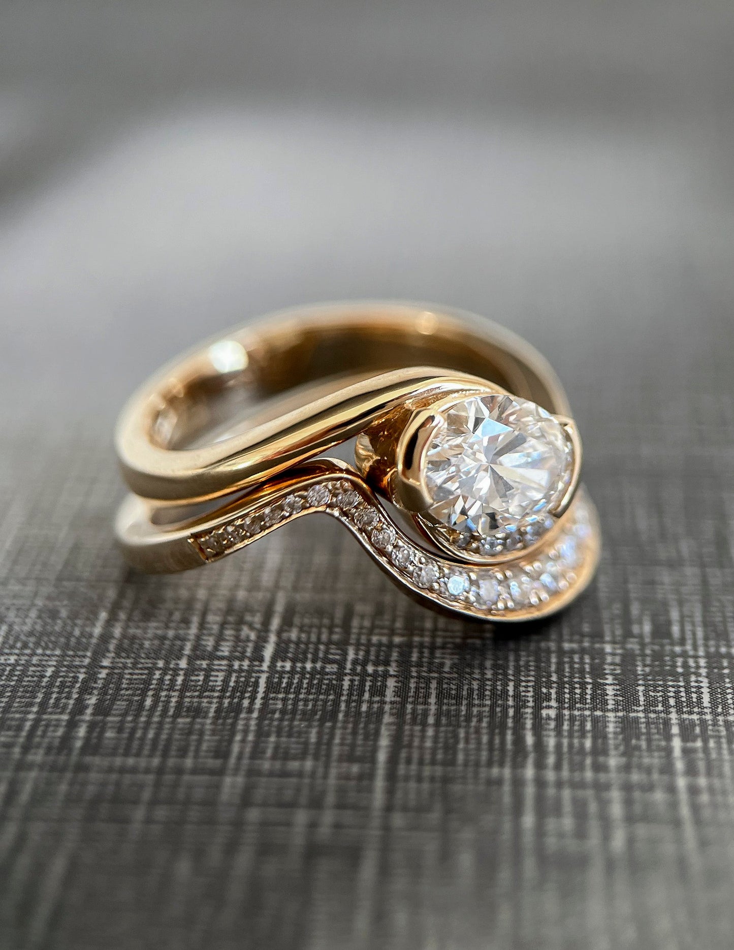 1 CT Oval Cut Solitaire Lab Grown Diamond Ring With Wrap Bold Pave Band