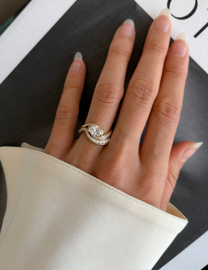 1 CT Oval Cut Solitaire Lab Grown Diamond Ring With Wrap Bold Pave Band