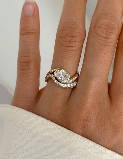 1 CT Oval Cut Solitaire Lab Grown Diamond Ring With Wrap Bold Pave Band