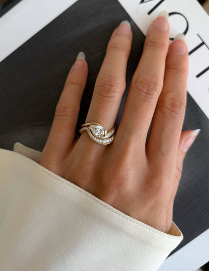 1 CT Pear Cut Solitaire Lab Grown Diamond Ring With Wrap Bold Pave Band