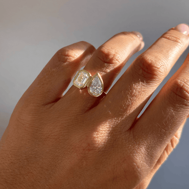 Marquise Shaped Three Stone Lab Grown Diamond Engagement Ring