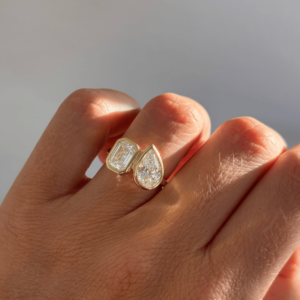 Marquise Shaped Three Stone Lab Grown Diamond Engagement Ring