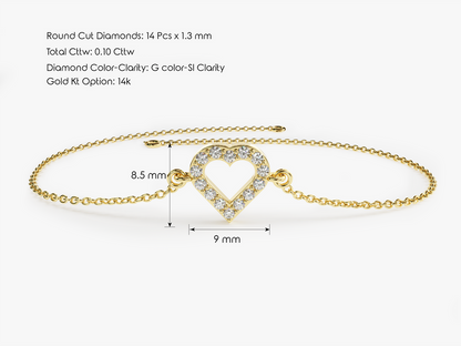 0.1 TCW Round Stones Heart Shaped Lab Grown Diamond Bracelet