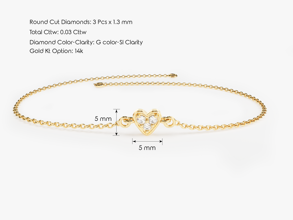 0.03 TCW Heart Charm Lab Grown Diamond Bracelet