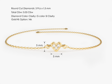 0.03 TCW Heart Charm Lab Grown Diamond Bracelet