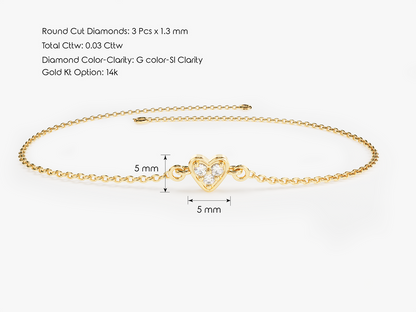 0.03 TCW Heart Charm Lab Grown Diamond Bracelet