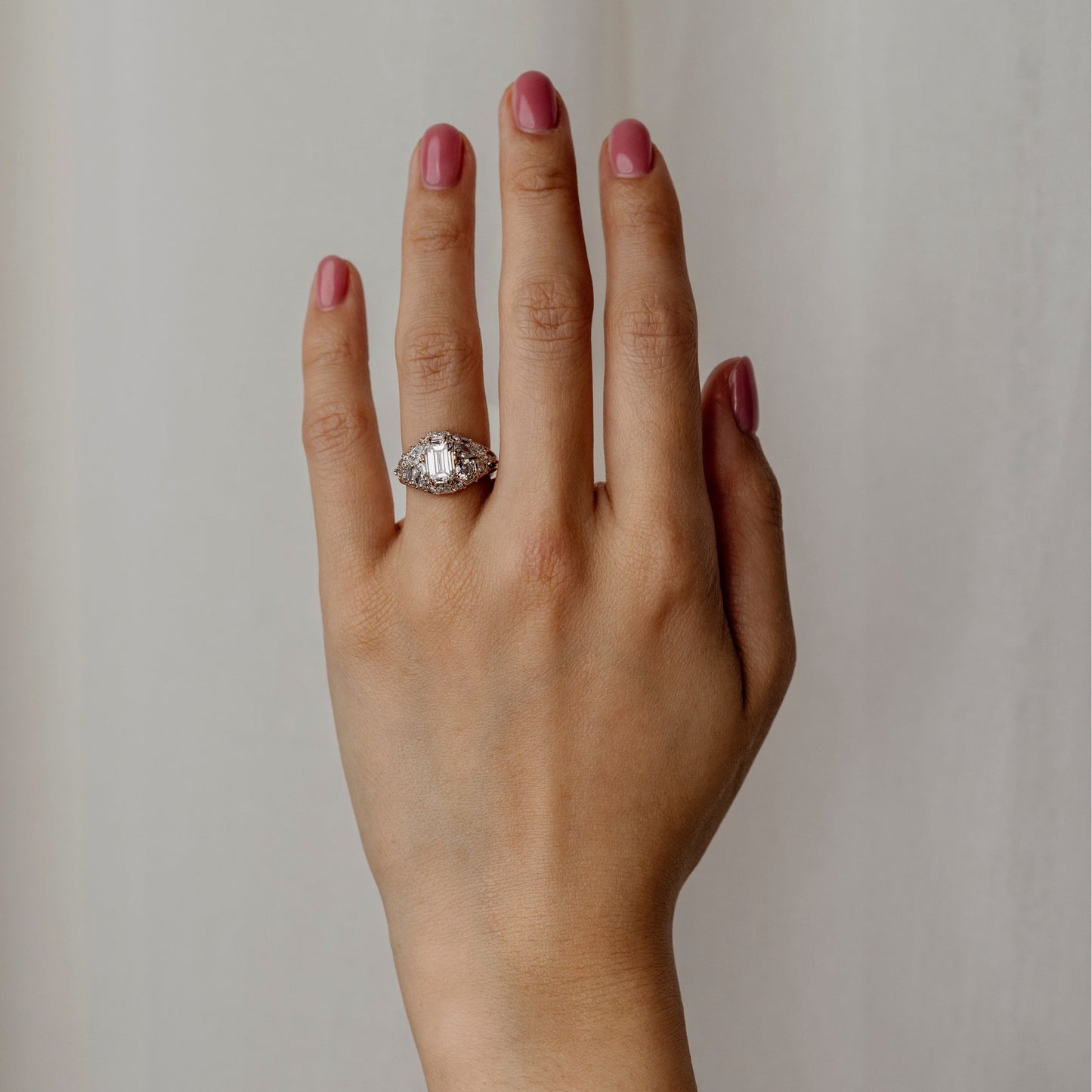 1.30 CT Emerald Cut Cluster Lab Grown Diamond Engagement Ring