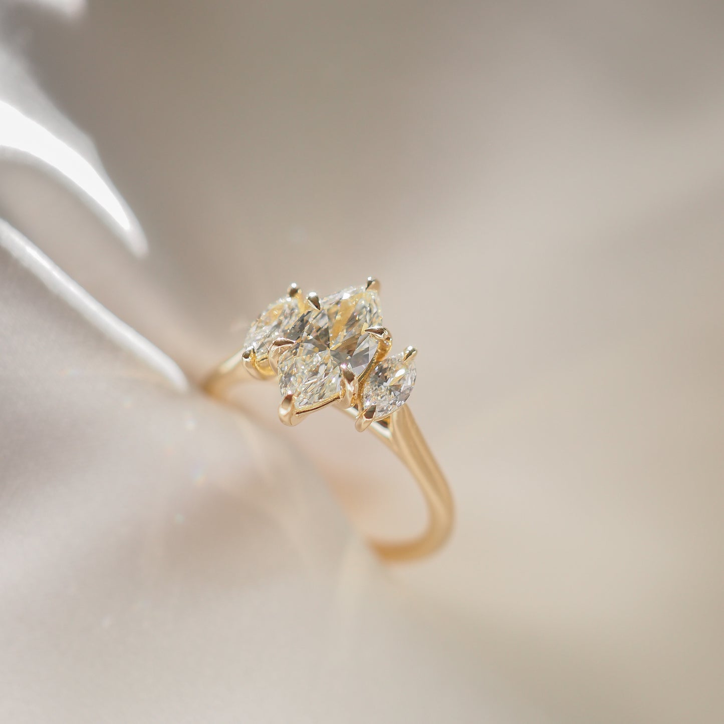 1.01 CT Marquise Cut Three Stones Lab Grown Diamond Engagement Ring