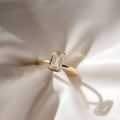 1.5 CT Emerald Cut Half Bezel Lab Grown Diamond Engagement Ring