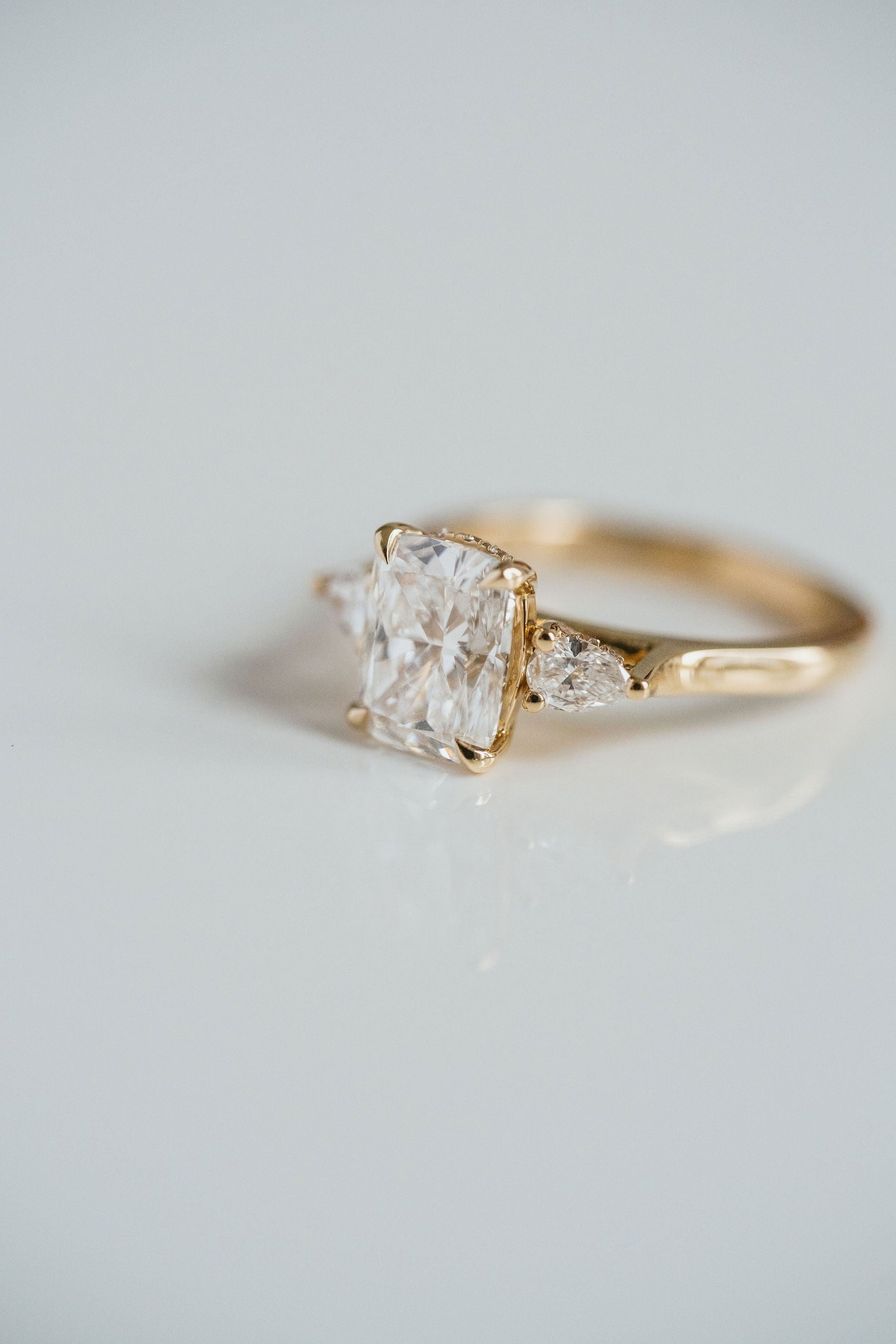 Marquise Shaped Three Stone Lab Grown Diamond Engagement Ring