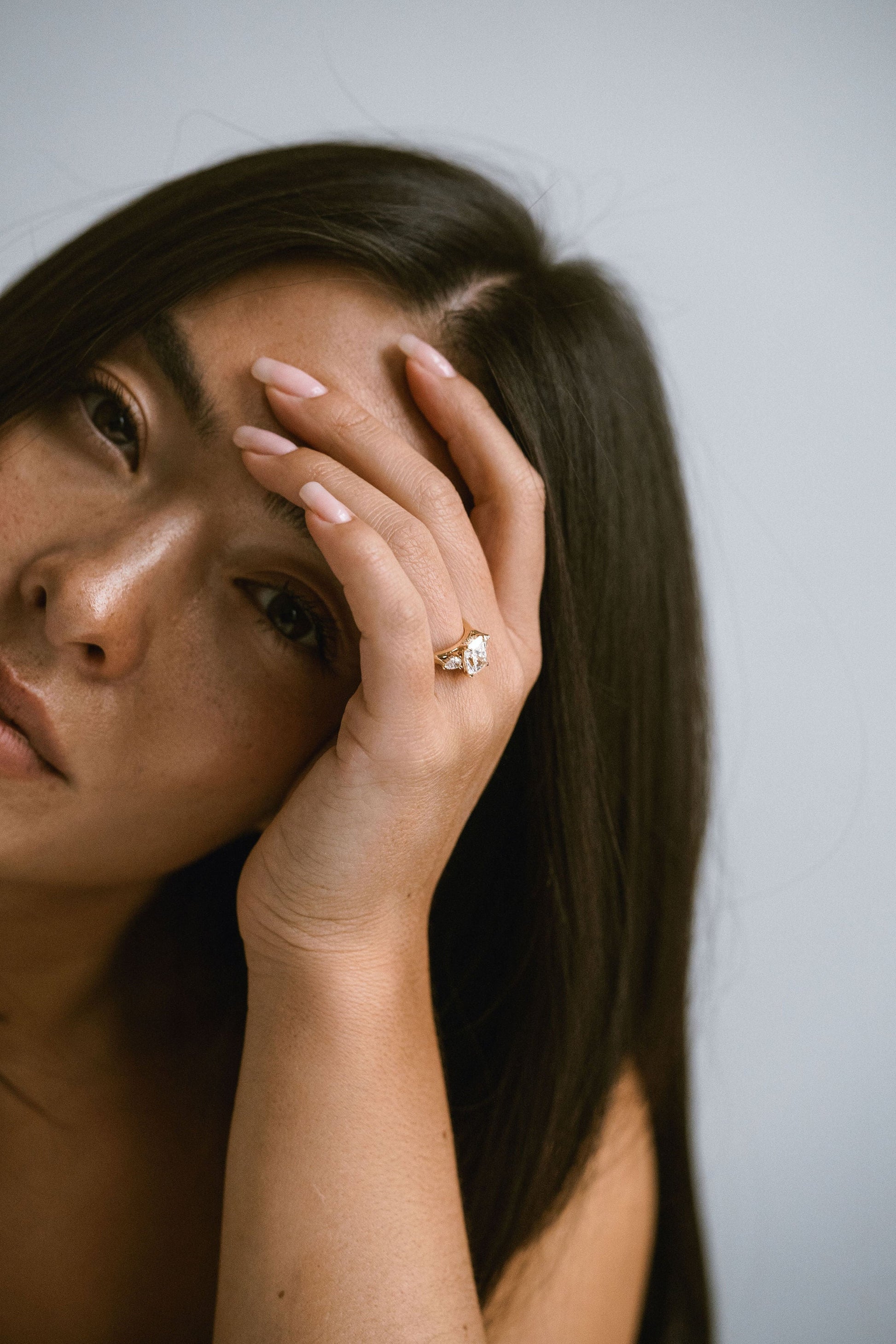 Marquise Shaped Three Stone Lab Grown Diamond Engagement Ring