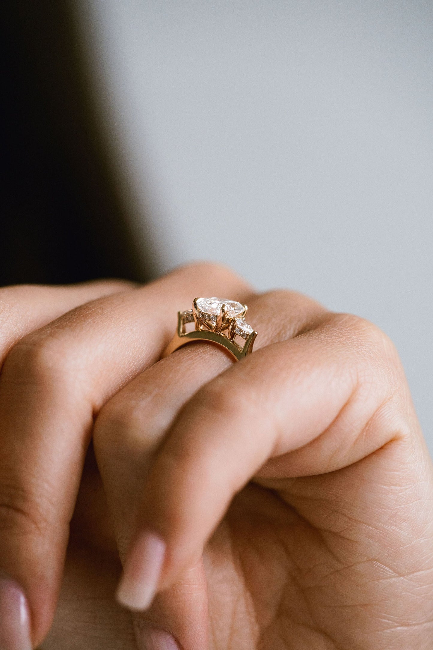 Marquise Shaped Three Stone Lab Grown Diamond Engagement Ring