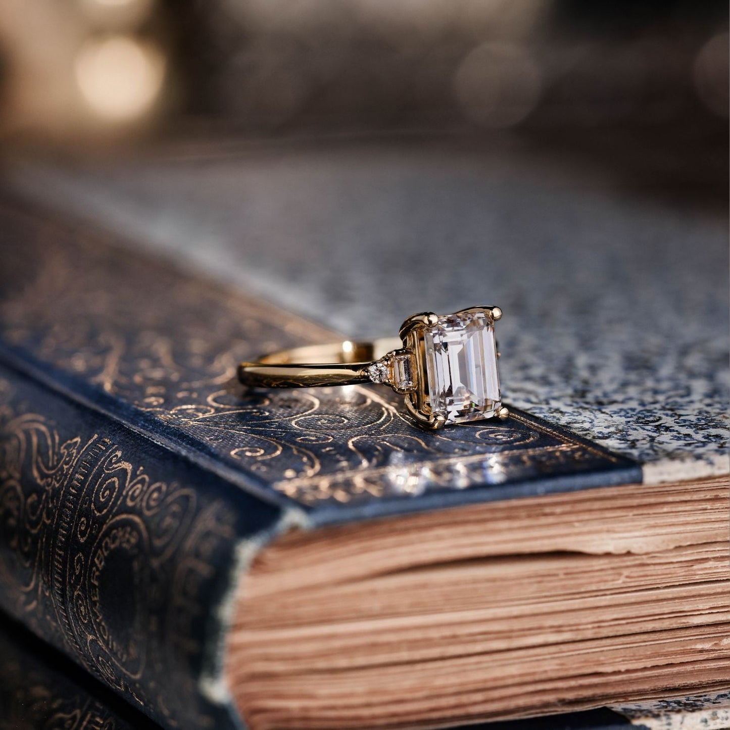 Marquise Shaped Three Stone Lab Grown Diamond Engagement Ring