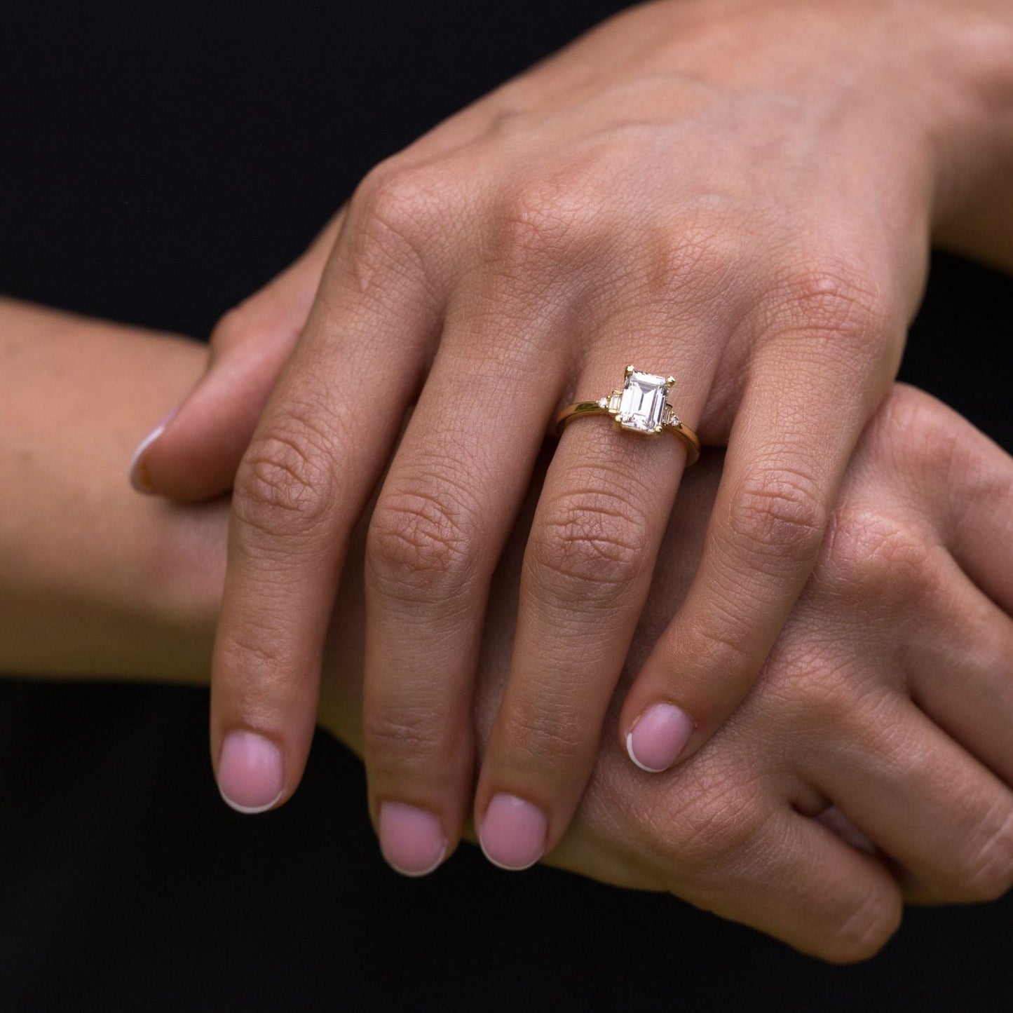 Marquise Shaped Three Stone Lab Grown Diamond Engagement Ring