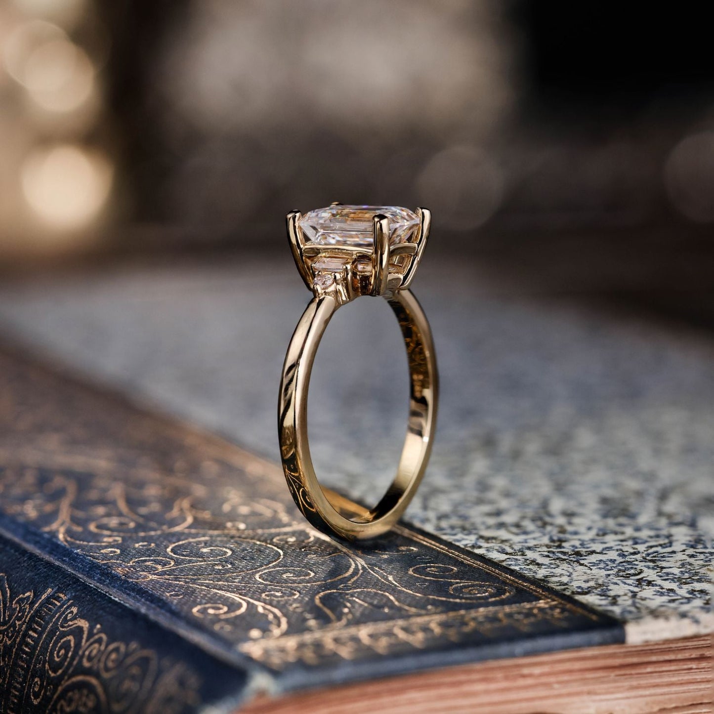 Marquise Shaped Three Stone Lab Grown Diamond Engagement Ring