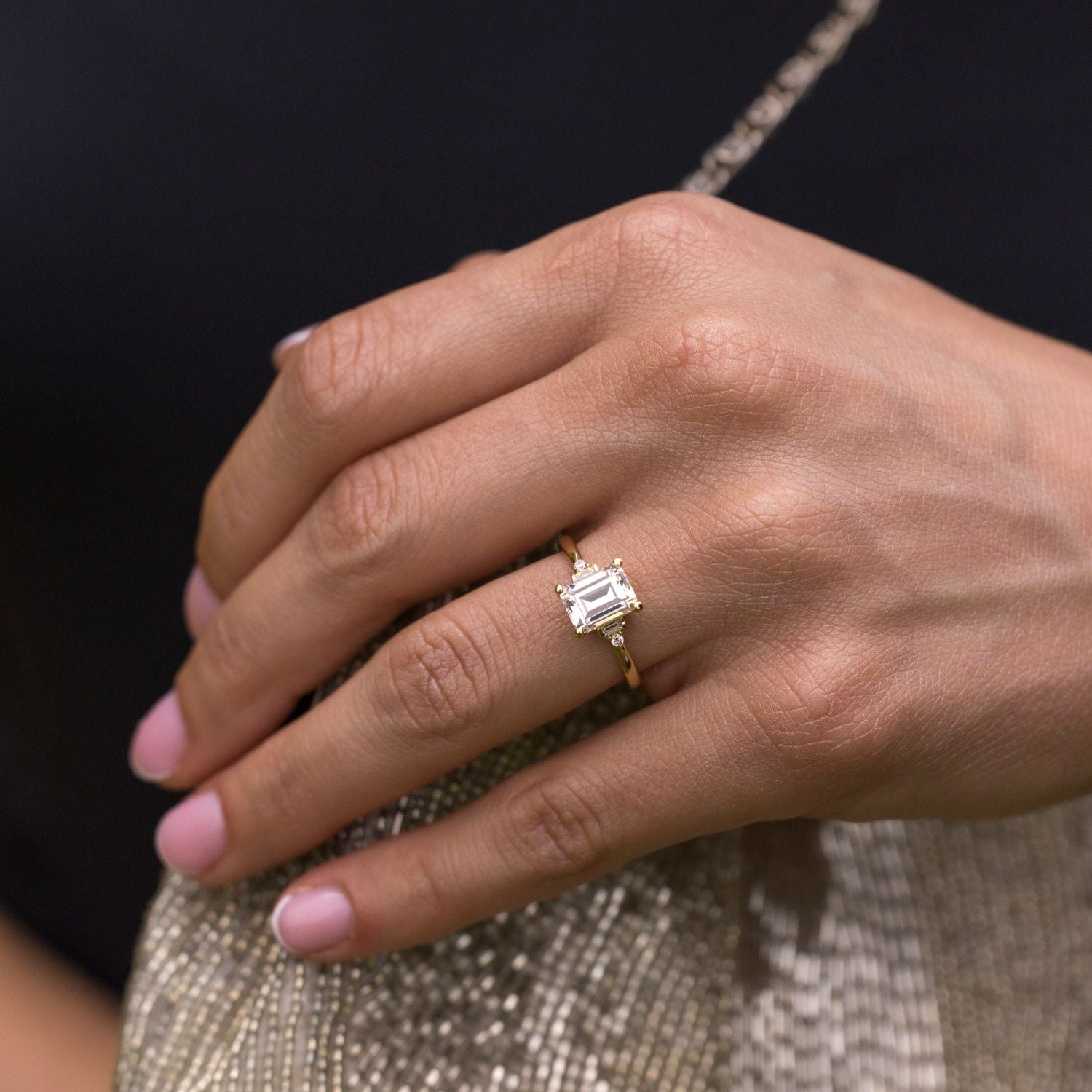 Marquise Shaped Three Stone Lab Grown Diamond Engagement Ring