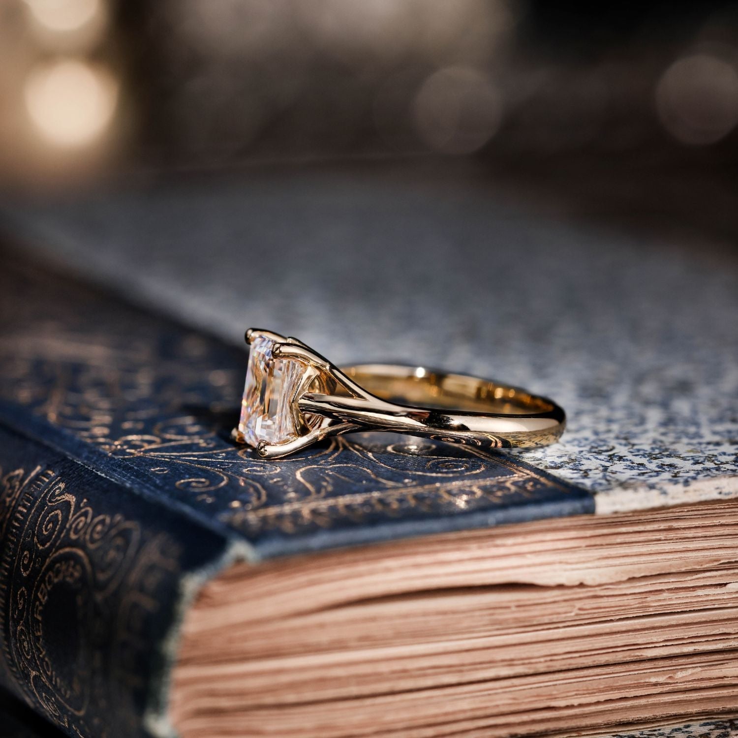 Marquise Shaped Three Stone Lab Grown Diamond Engagement Ring