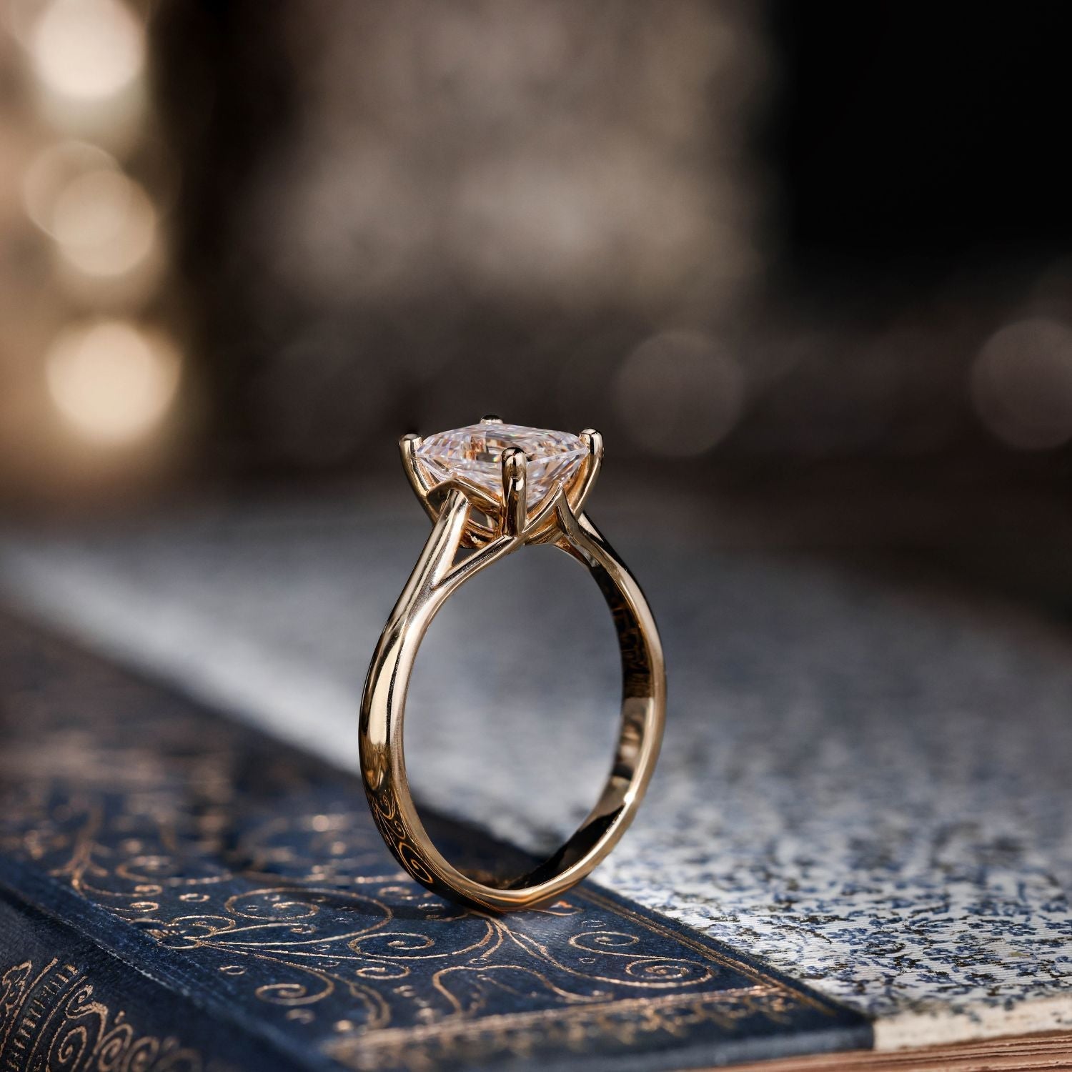 Marquise Shaped Three Stone Lab Grown Diamond Engagement Ring