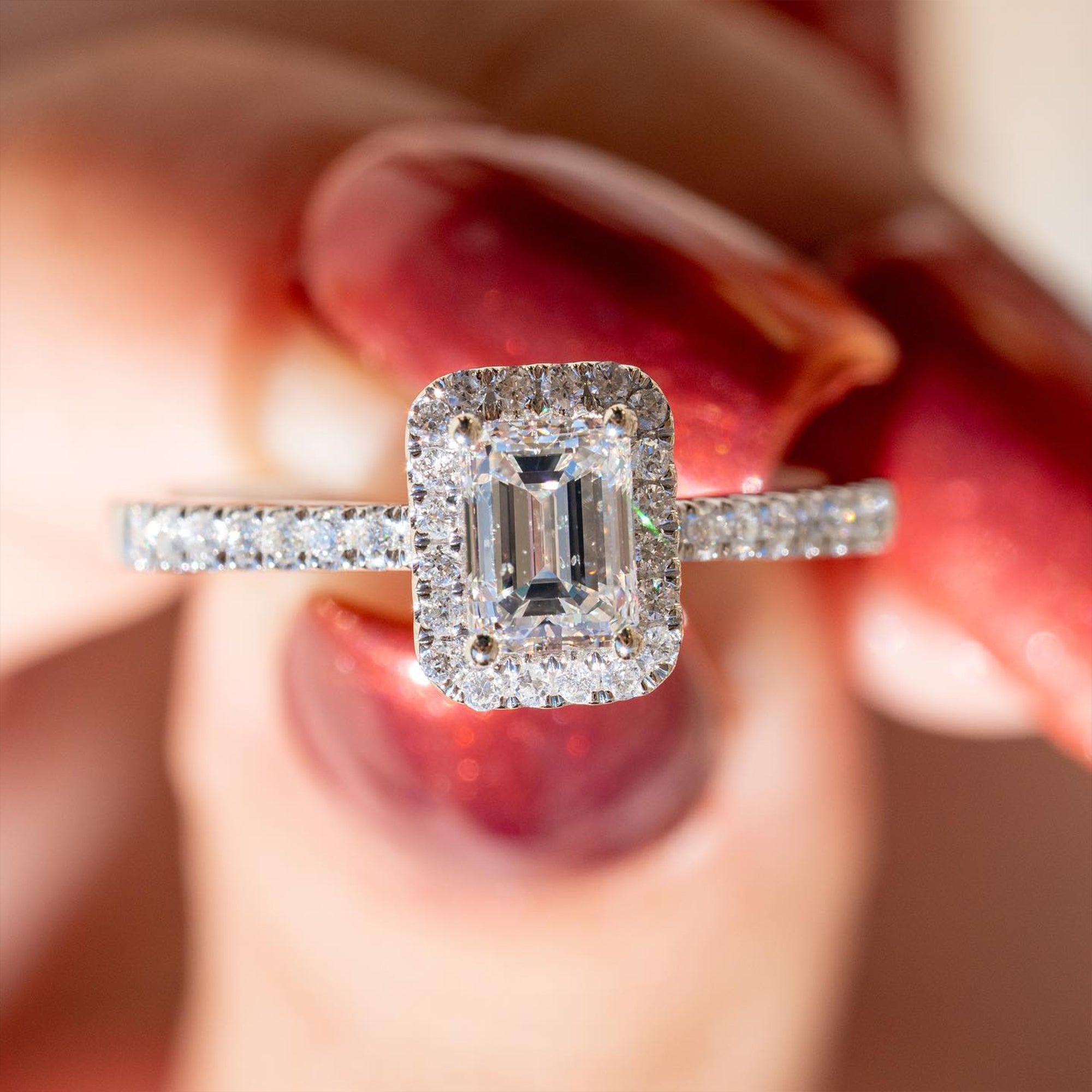 Marquise Shaped Three Stone Lab Grown Diamond Engagement Ring